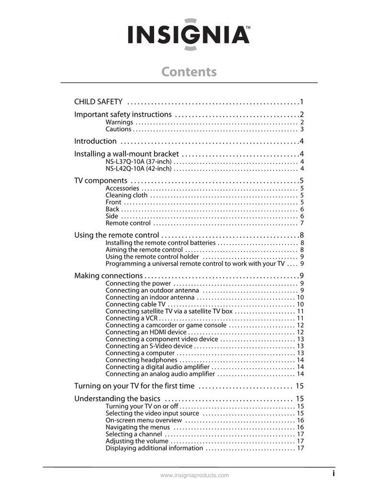 Insignia NSL42 Q 10A TV Operating Manual