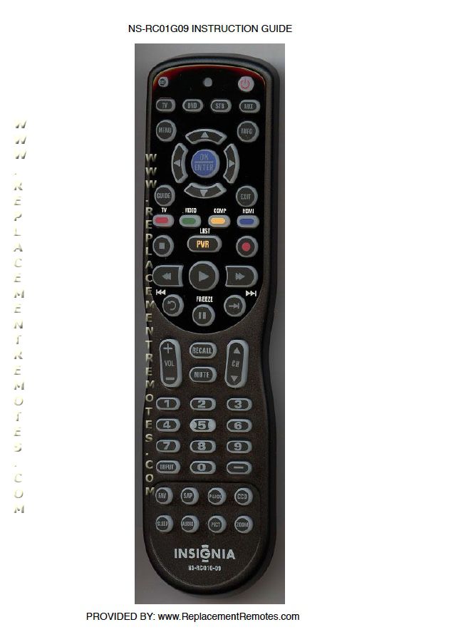 Insignia NSRC01 G 09OM Universal Remote Control Operating Manual