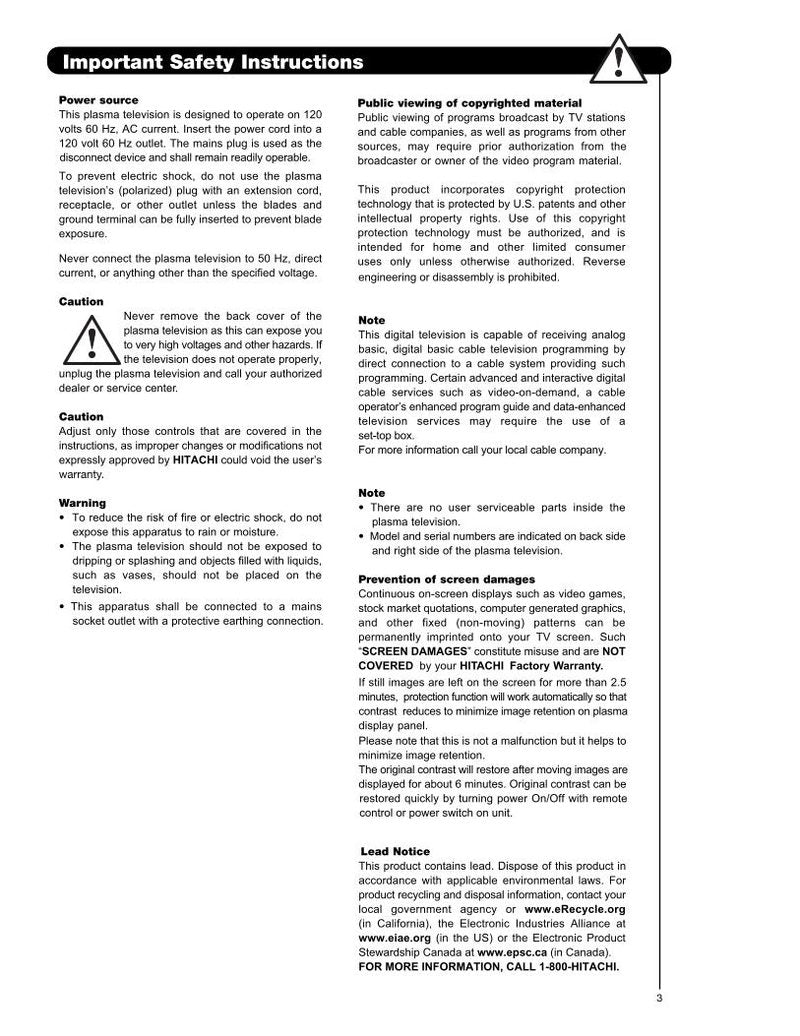 Hitachi P50 S 601 TV Operating Manual