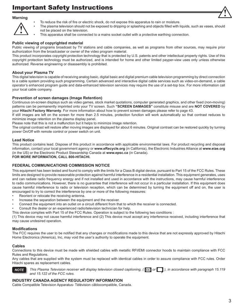 Hitachi P50 V 702 TV Operating Manual