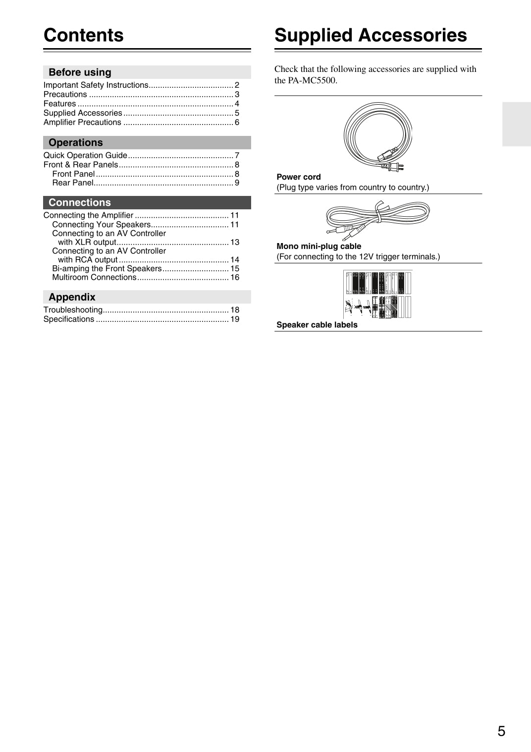 Onkyo PA-MC5500 Amplifier Owner's/ User Manual (Pages: 20)