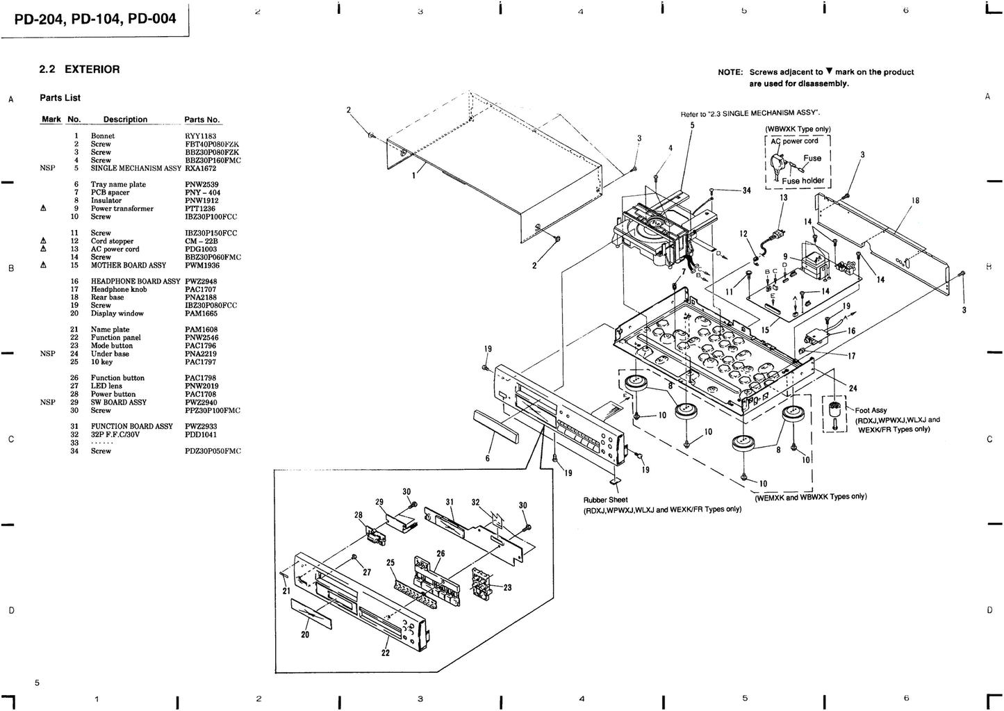 Pioneer PD-004, PD-104 & PD-204 CD Player Owner & Service Manual (Pages: 38)