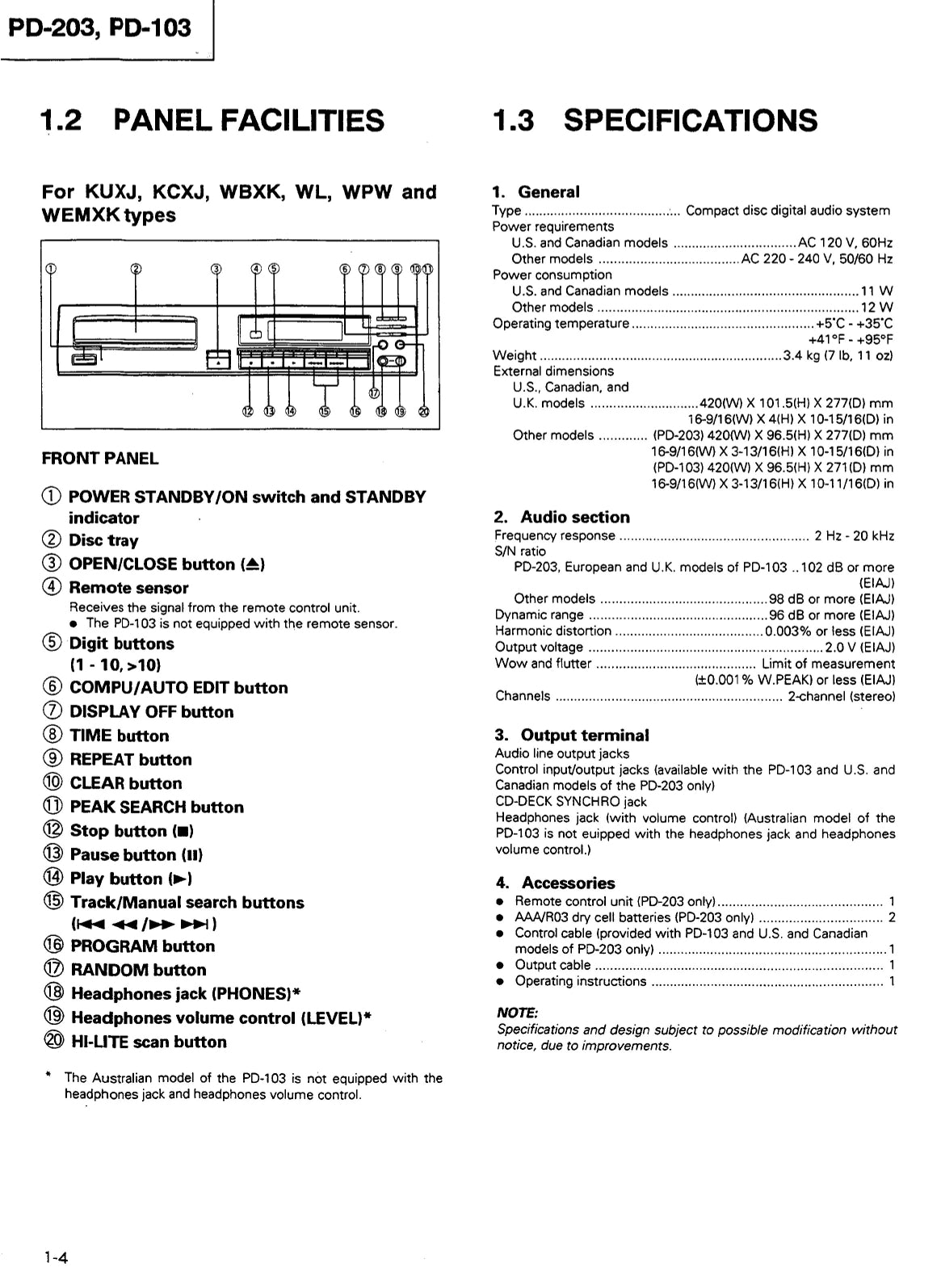 Pioneer PD-103 & PD-203 CD Player Service Manual (Pages: 41)