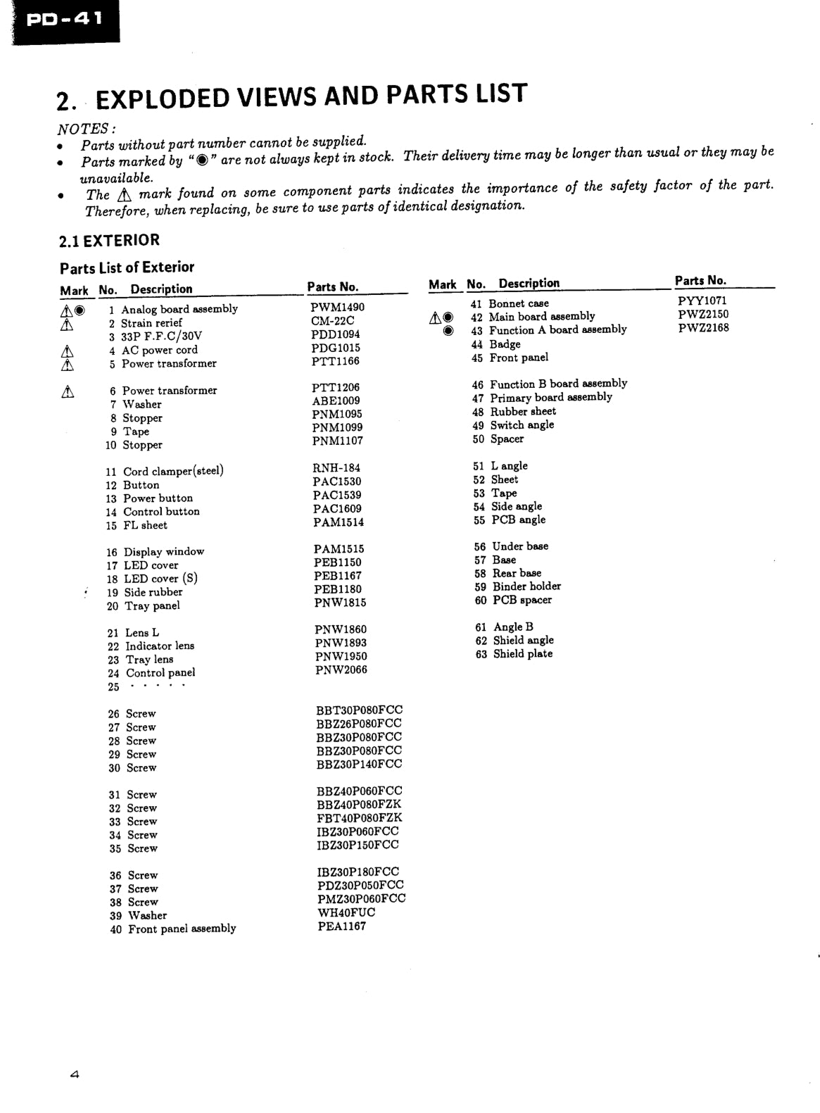 Pioneer PD-41 & PD-9700 CD Player Service Manual (Pages: 42)