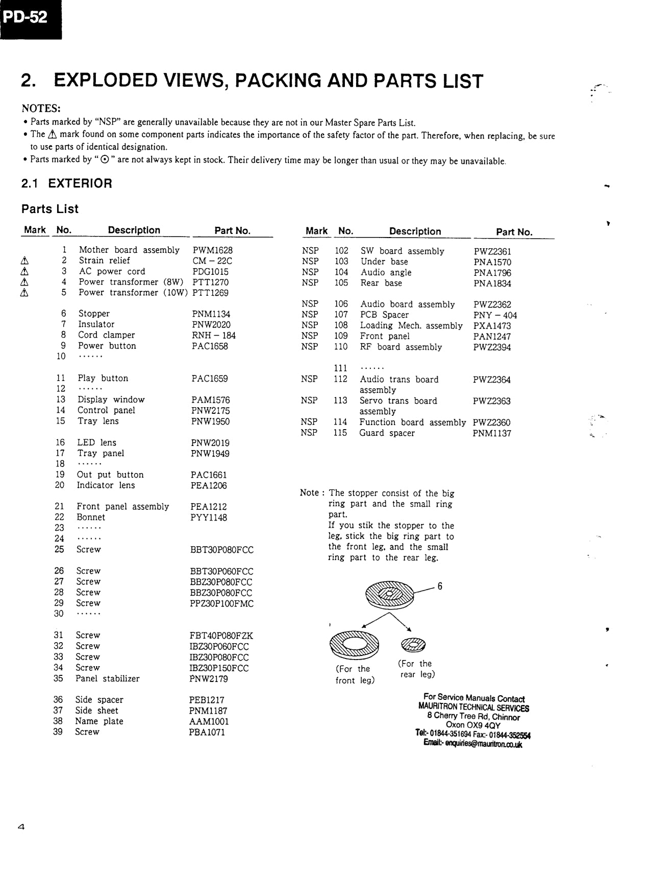 Pioneer PD-52 & PD-S801 CD Player Service Manual (Pages: 89)