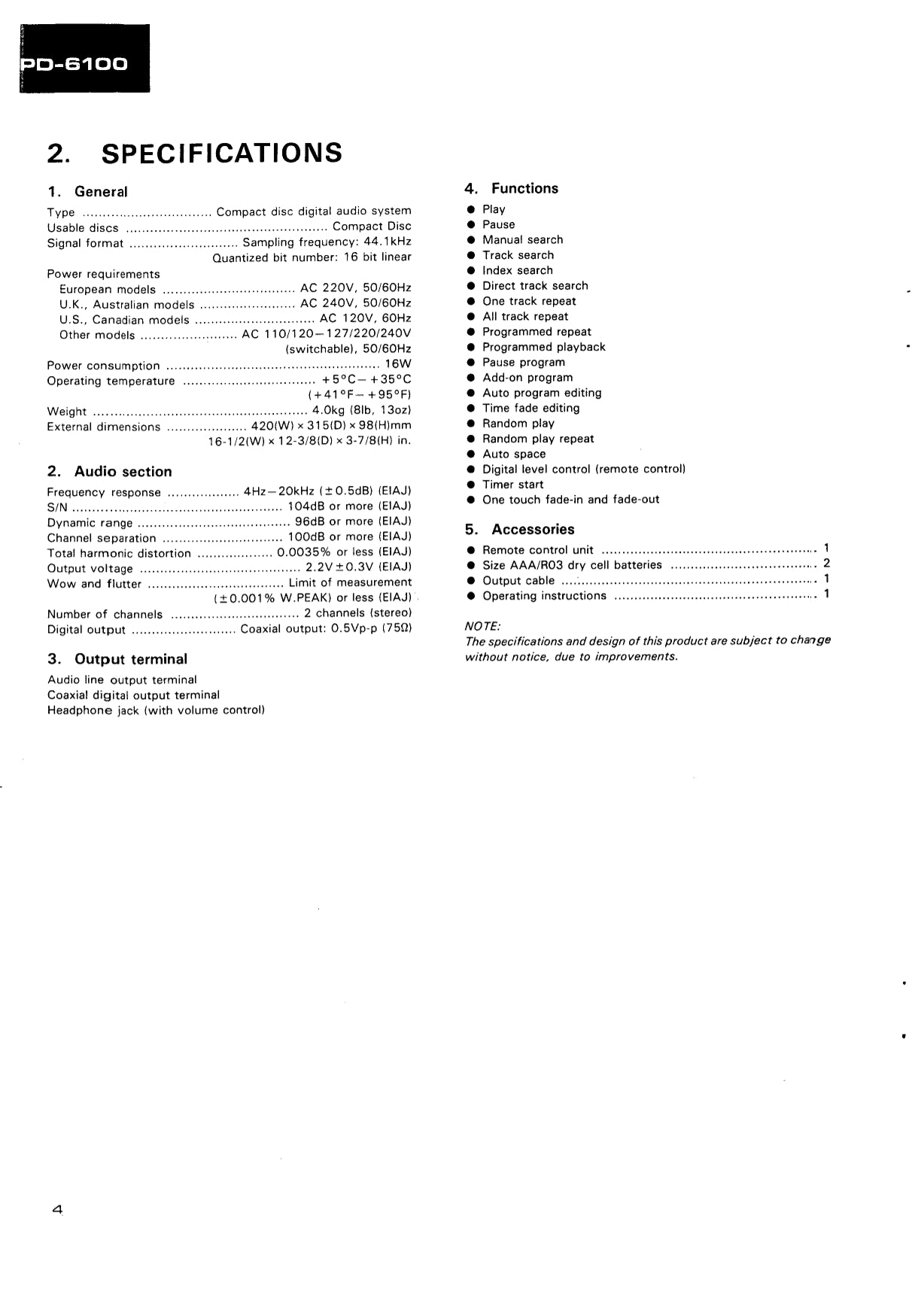 Pioneer PD-6100 & PD-6100-S CD Player Service Manual (Pages: 74)