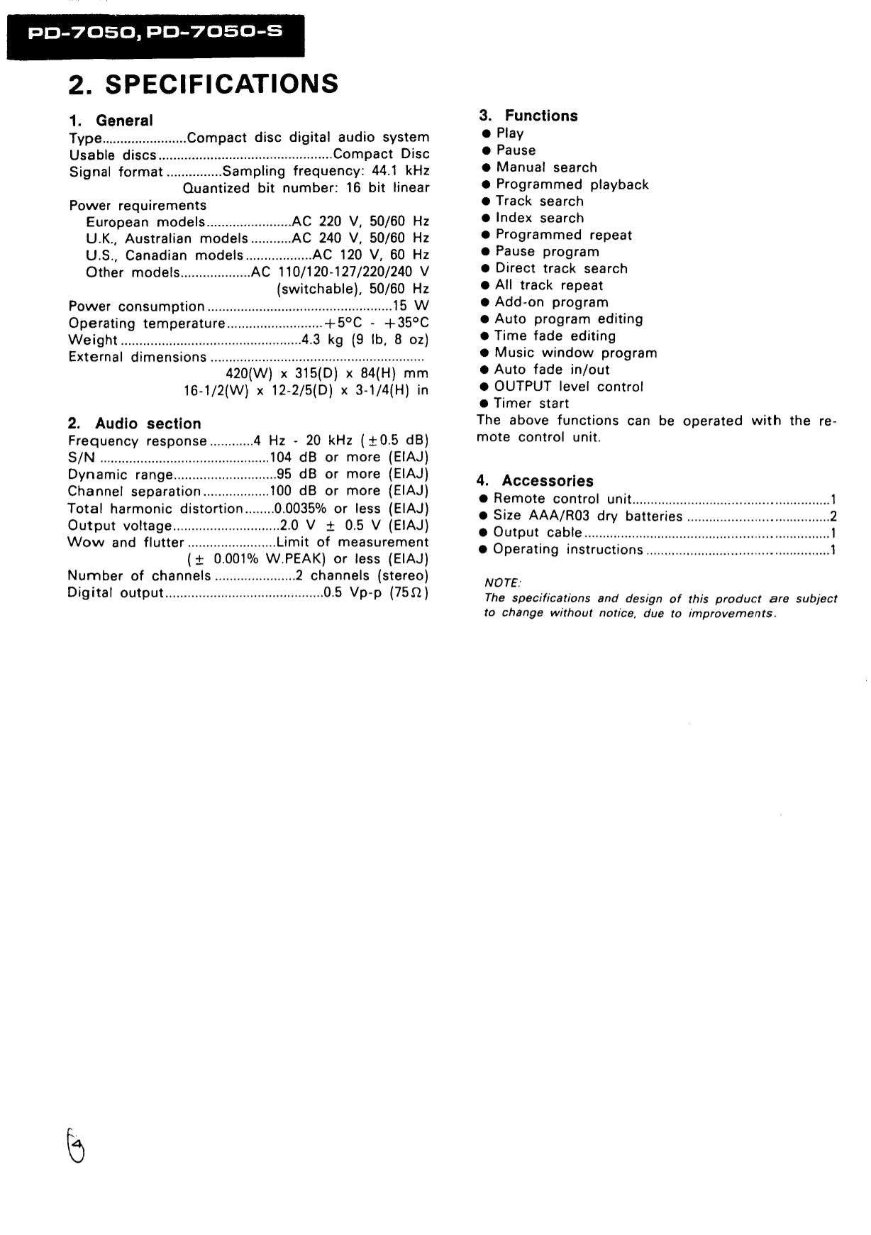 Pioneer PD-7050 & PD-7050-S CD Player Service Manual (Pages: 69)