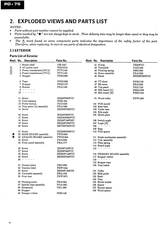 Pioneer PD-75 CD Player Service Manual (Pages: 79)
