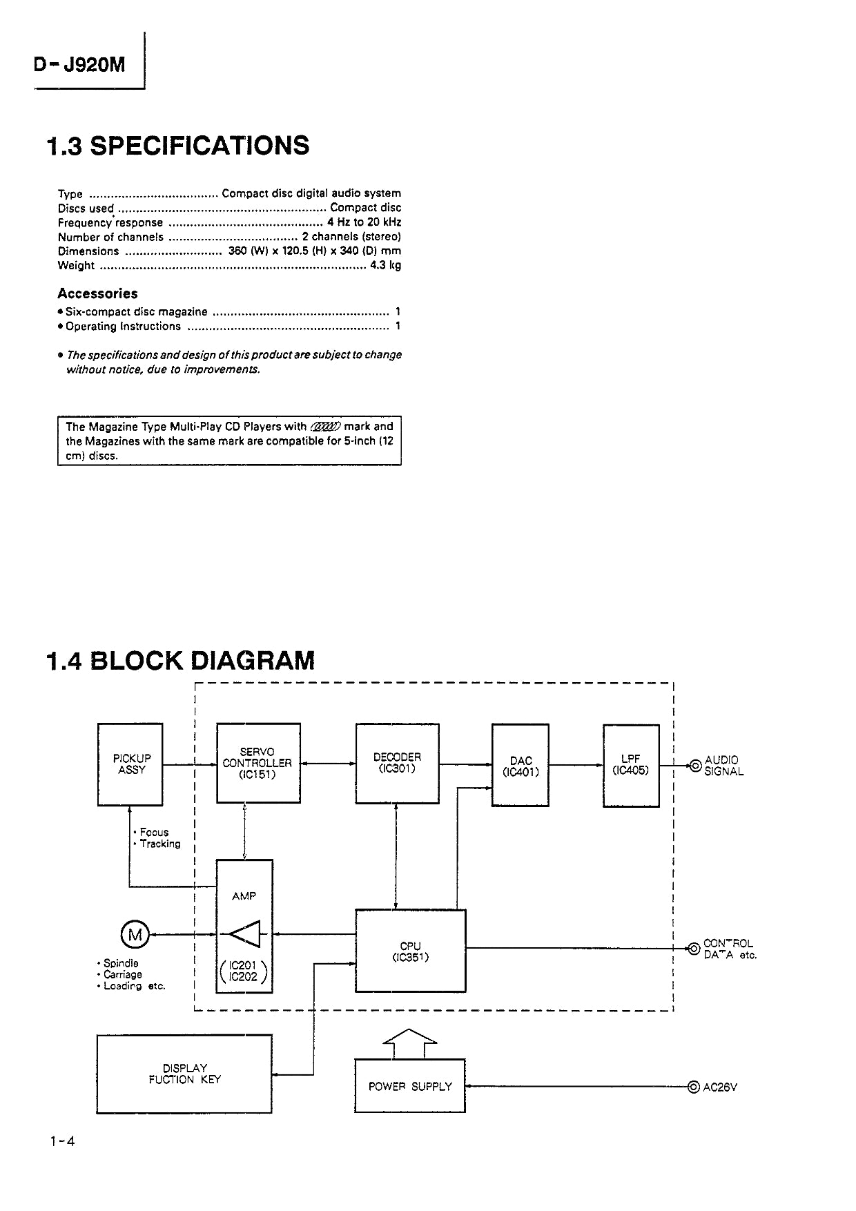 Pioneer PD-J920M CD Player Service Manual (Pages: 24)