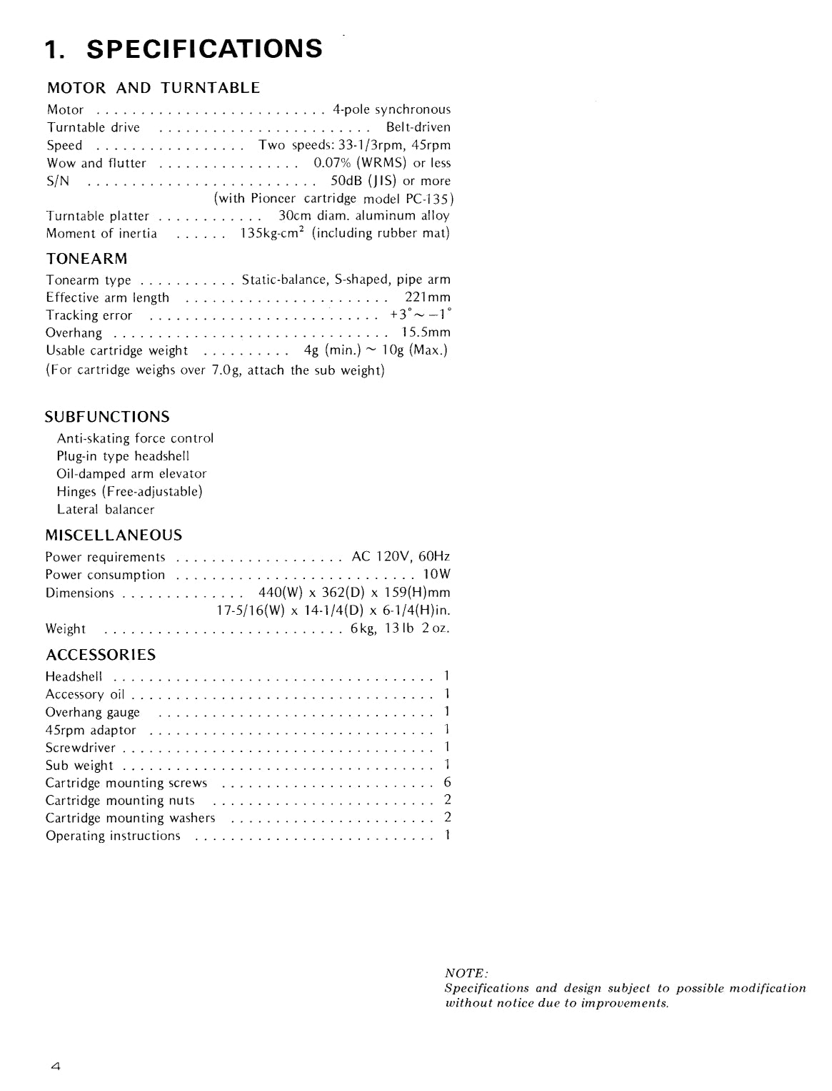 Pioneer PL-112D Stereo Turntable Owner & Service Manual (Pages: 27)