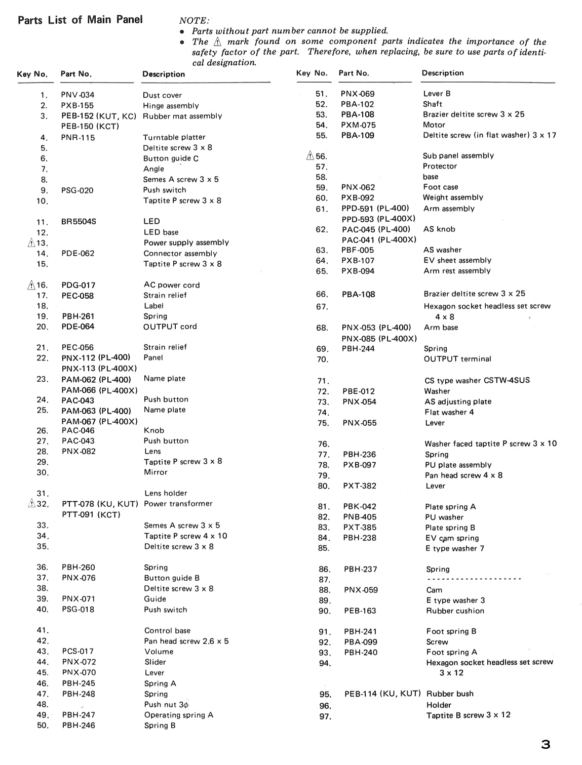 Pioneer PL-400 & PL-400X Turntable Service Manual (Pages: 33)