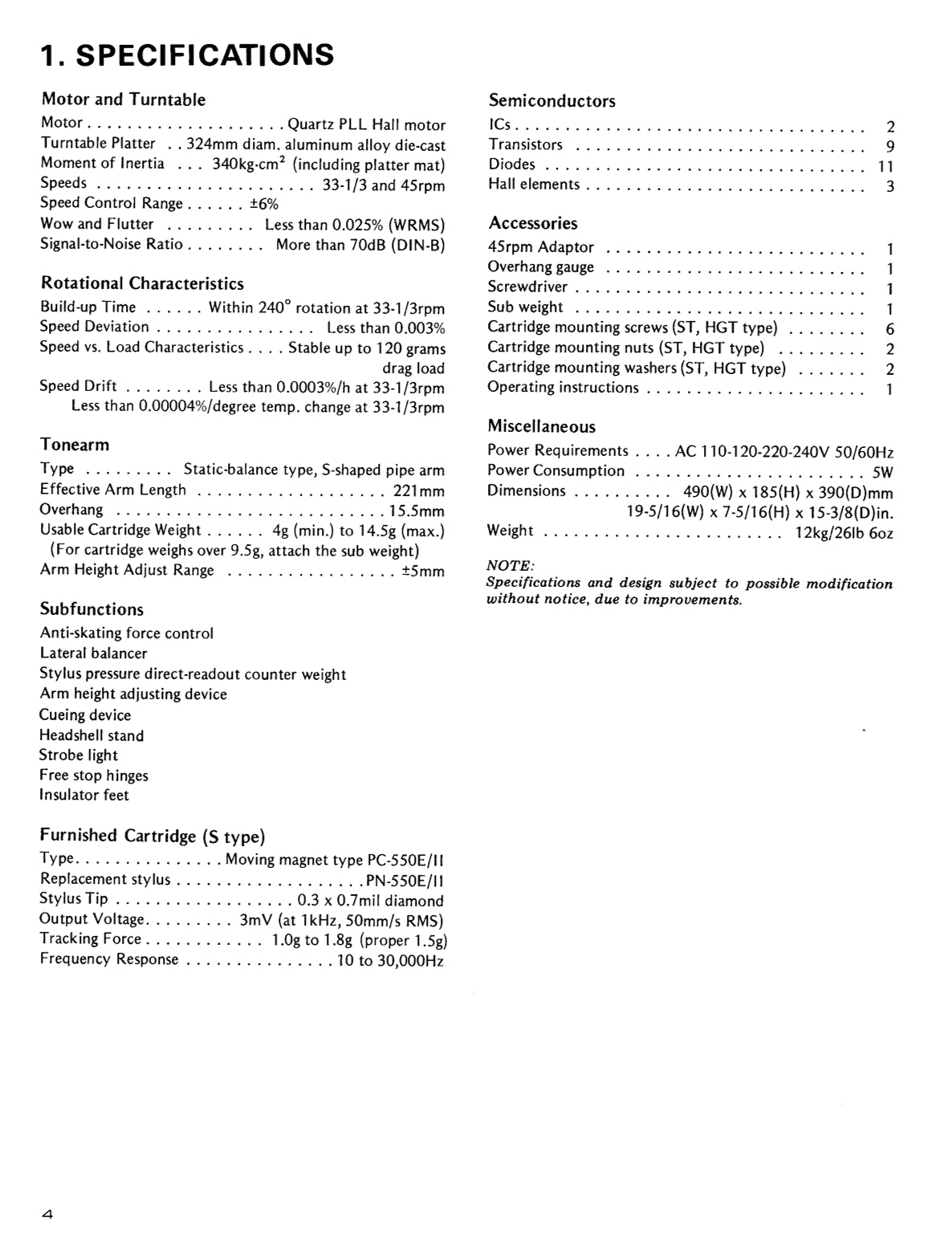 Pioneer PL-550 Turntable Service & Owner Manuals (Pages: 64)