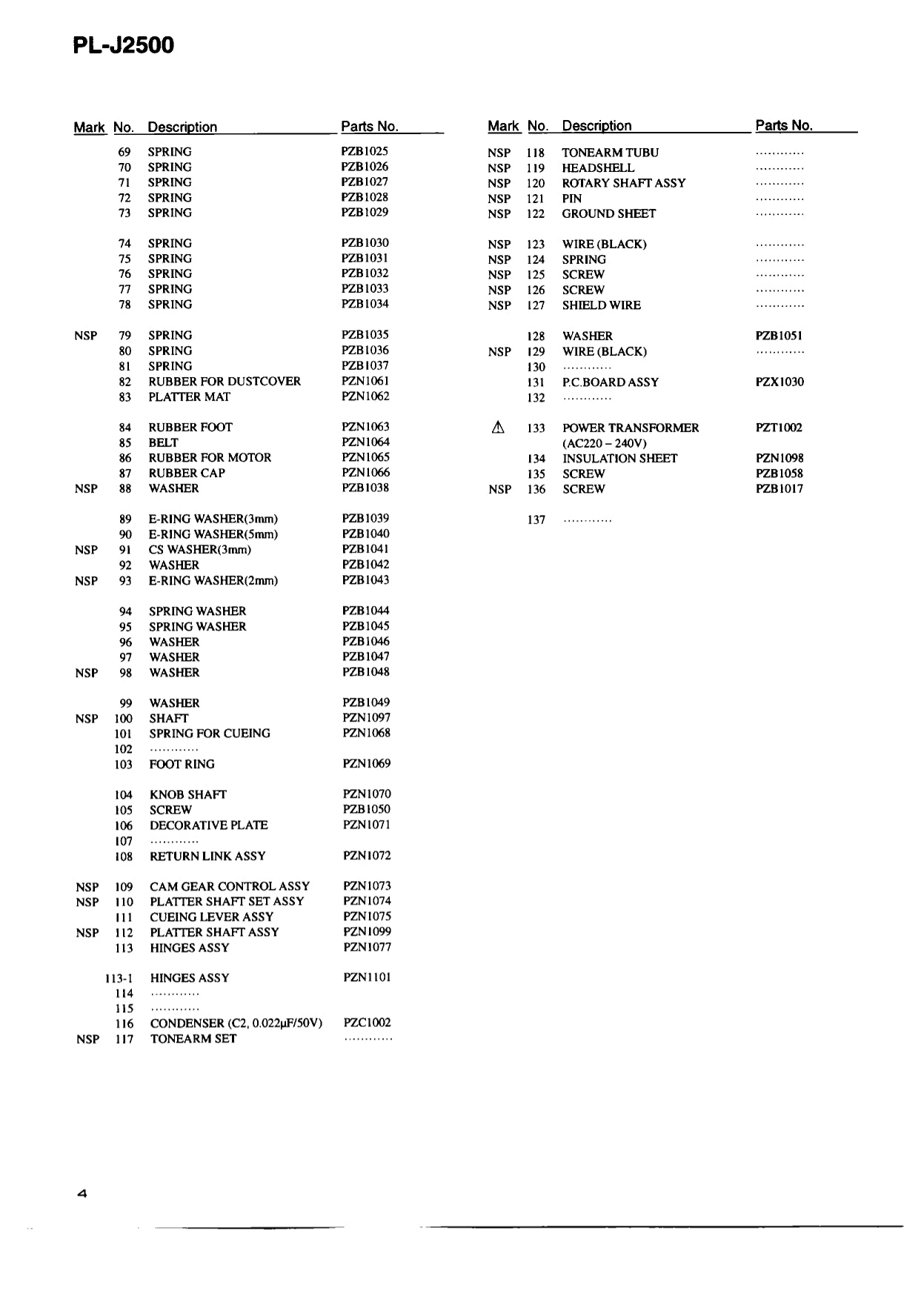 Pioneer PL-J2500 Turntable Service Manual (Pages: 11)