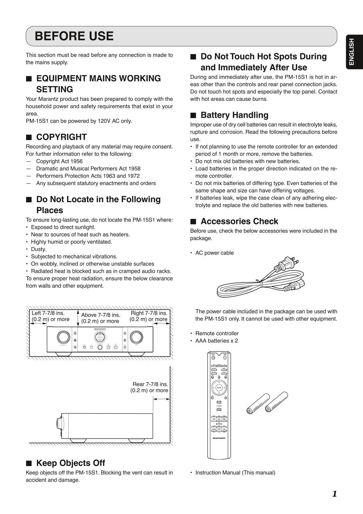 Marantz PM-15 S 1G Amplifier Owner/ User Manual (Pages: 28)