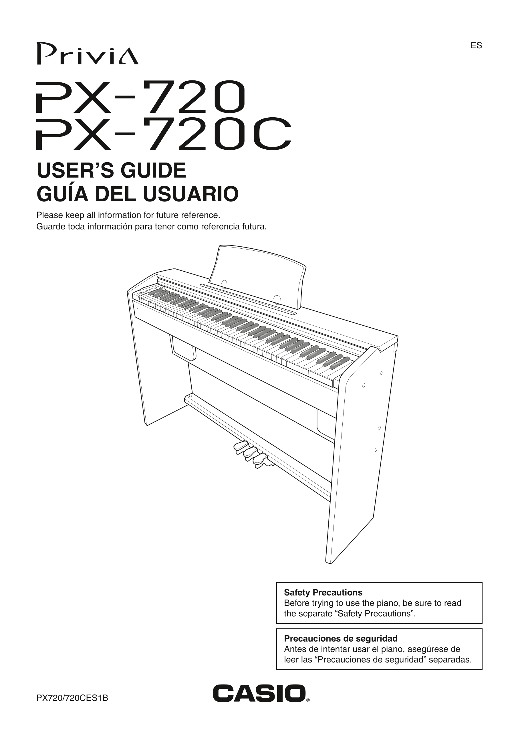 Casio PX 720 PX 720C Keyboard Piano Owner s User Manual Pages 37 Manuali