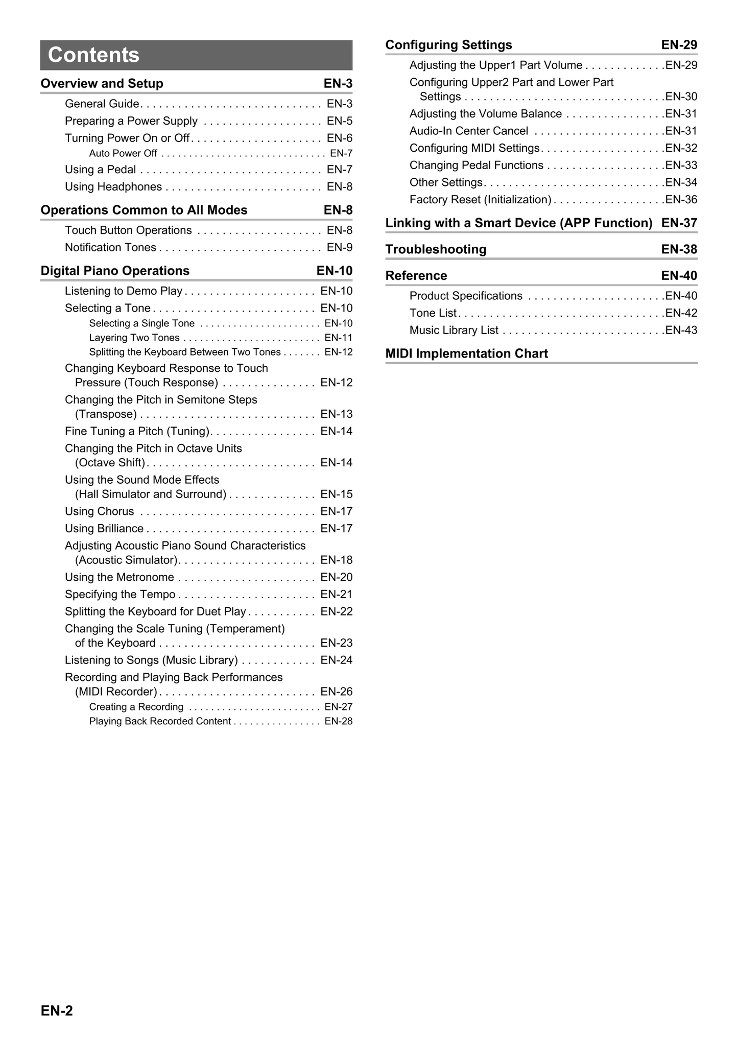 Casio PX-S1000 Keyboard Piano Owner's/ User Manual (Pages: 47)