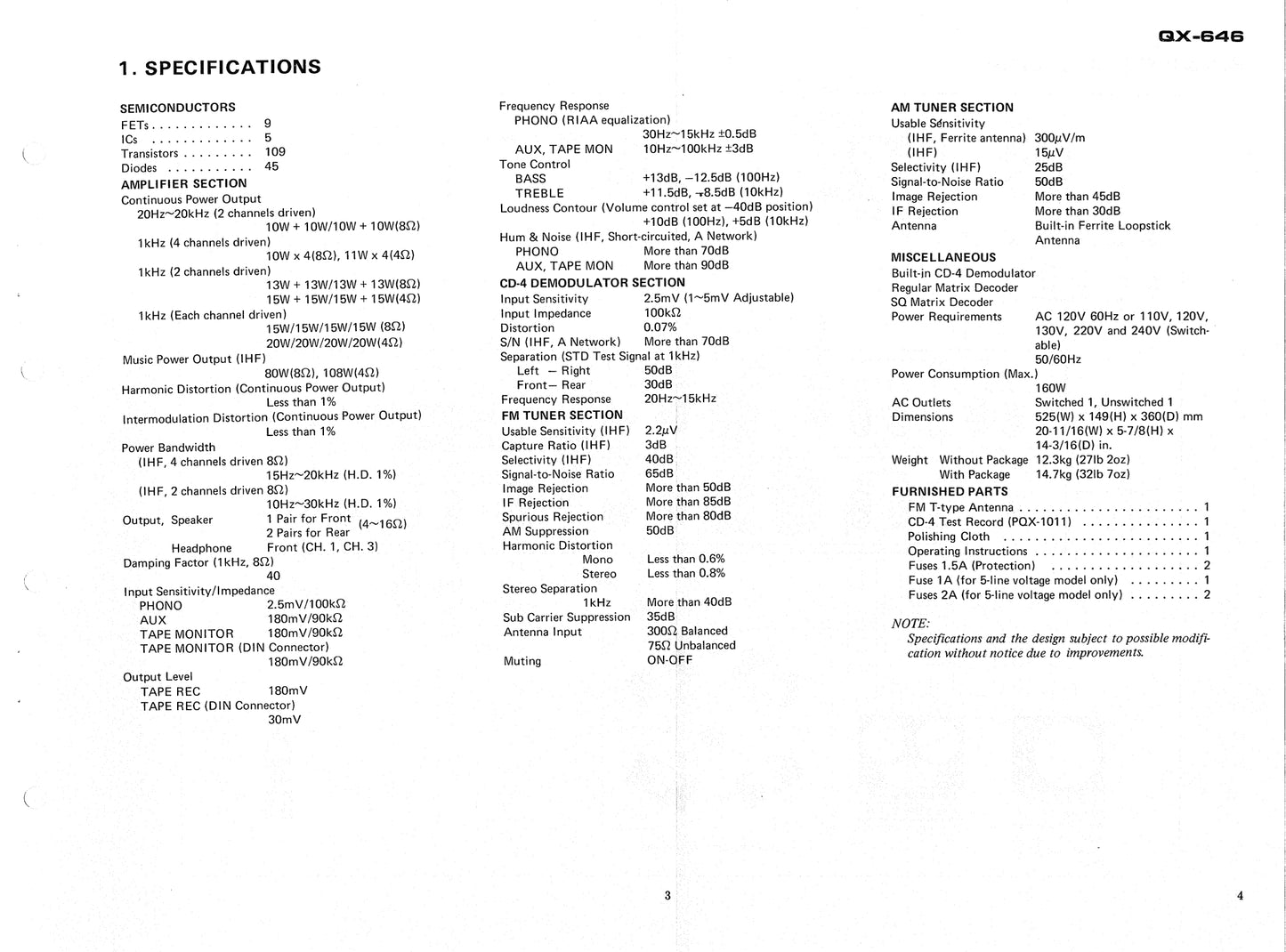 Pioneer QX-646 Four-Channel Receiver Service Manual (Pages: 72)