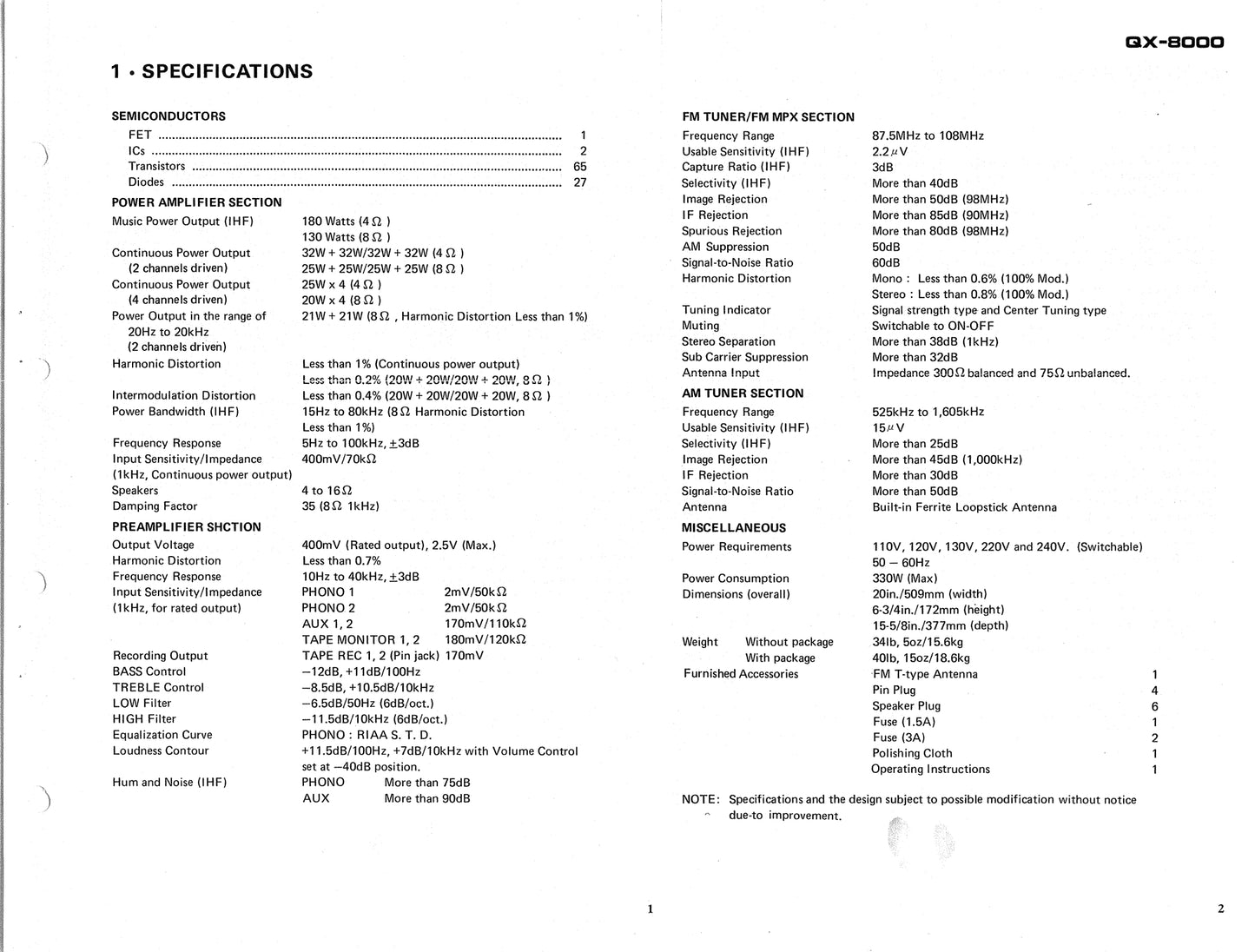 Pioneer QX-8000 Quadraphonic Receiver Service Manual (Pages: 50)