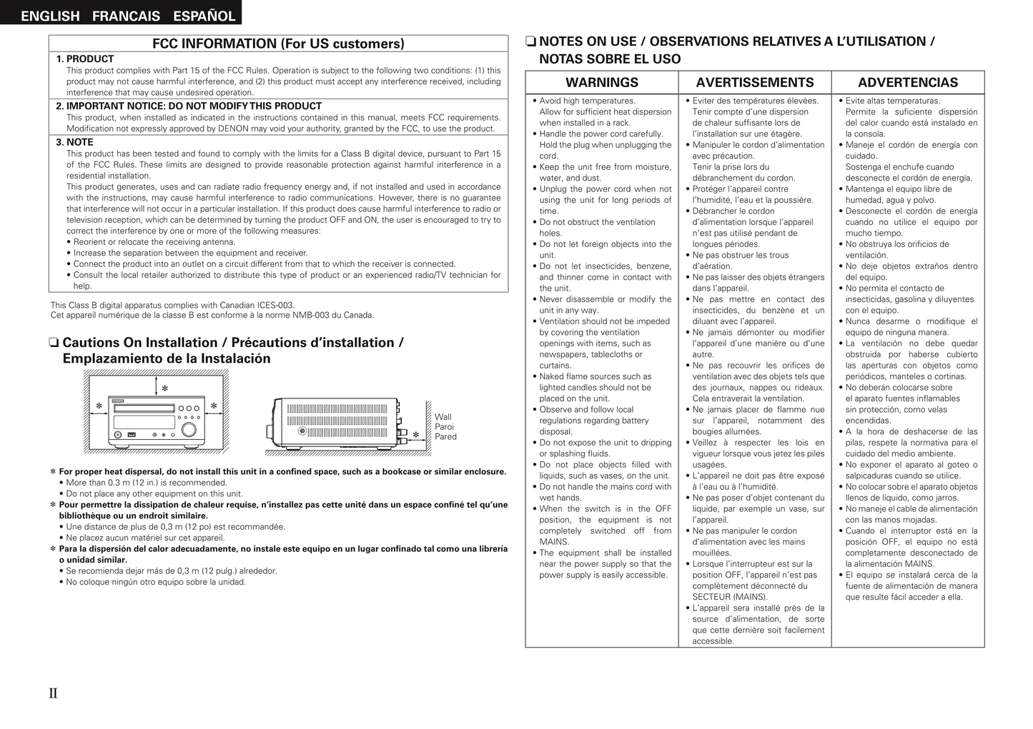 Denon RCD-M38 CD Receiver Owner/ User Manual (Pages: 37)