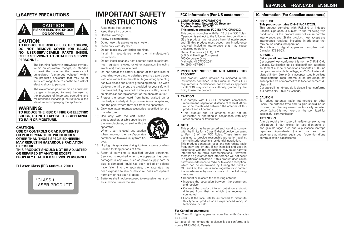 Denon RCD-N7 Network CD Receiver Owner/ User Manual (Pages: 58)