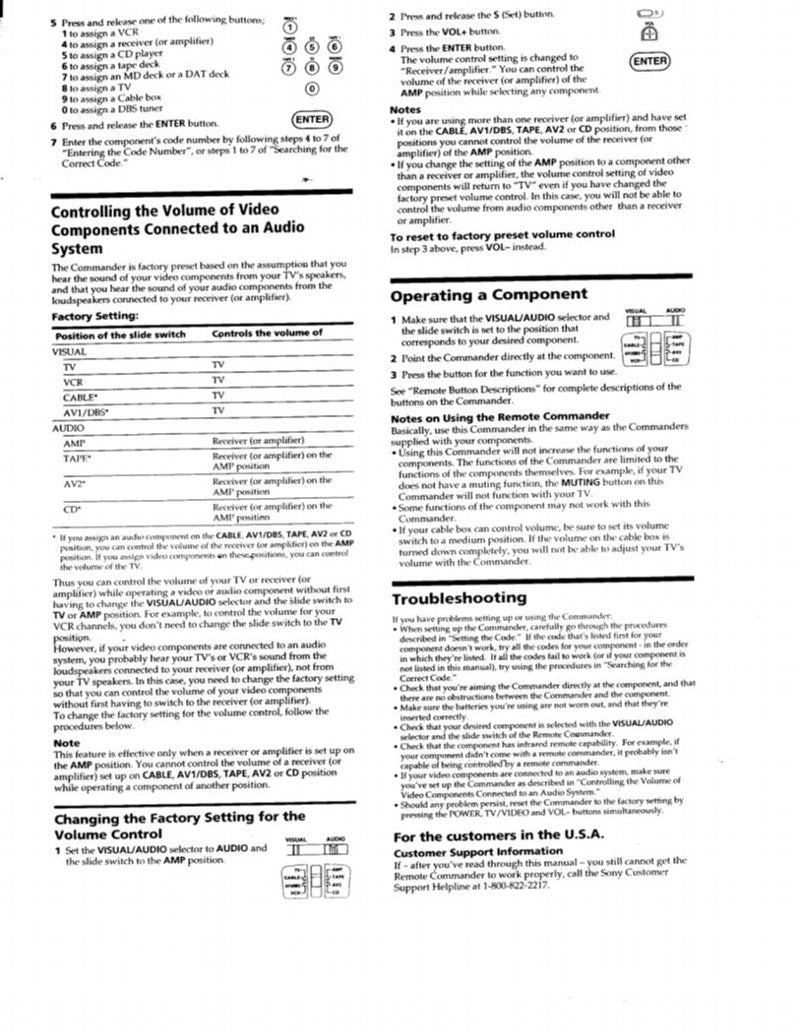 Sony RMV701/801 & CodesOM Universal Remote Control Operating Manual