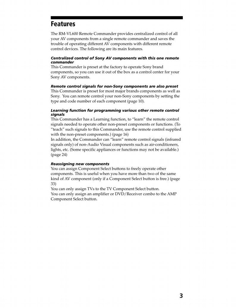 Sony RMVL600 & CodesOM Universal Remote Control Operating Manual