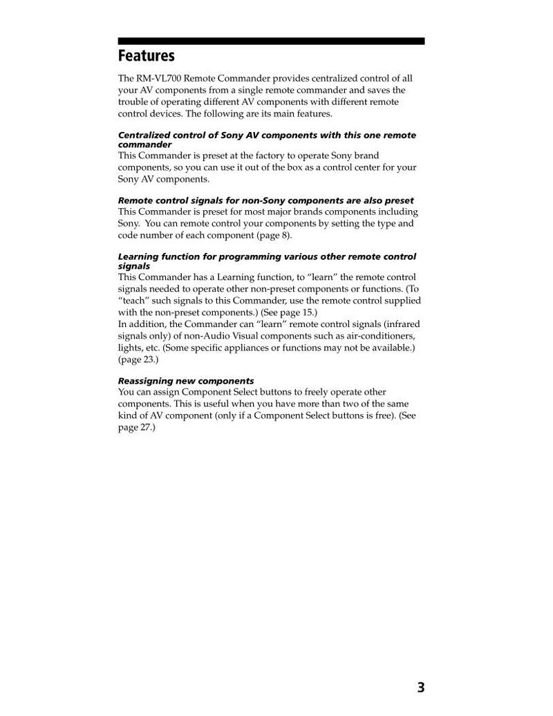 Sony RMVL700 & CodesOM Universal Remote Control Operating Manual