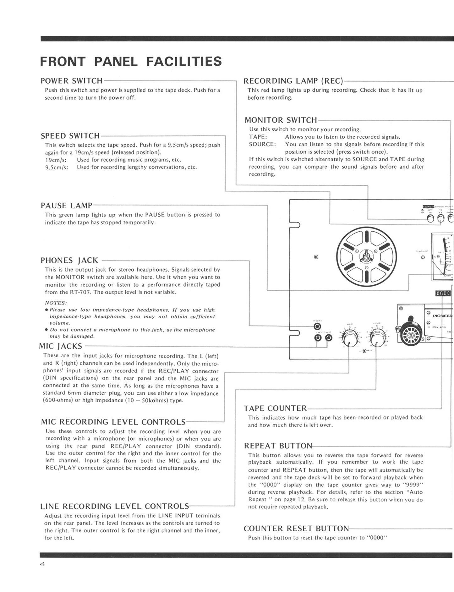 Pioneer RT-707 Reel to Reel Tape Deck Owner/ User Manual (Pages: 24)