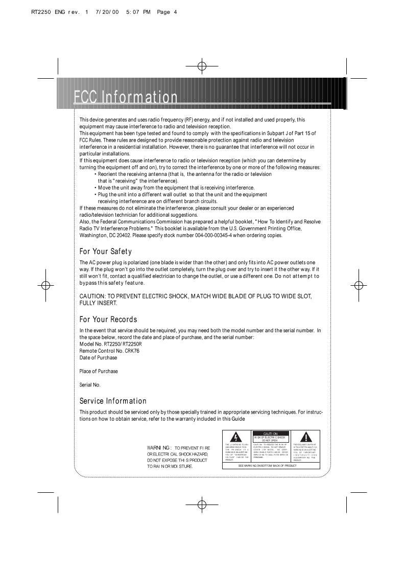 RCA RT2250 RT2250R RT2280 DVD Player Operating Manual
