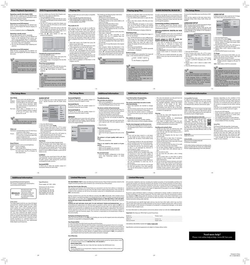 RCA RTD3136 Home Theater System Operating Manual
