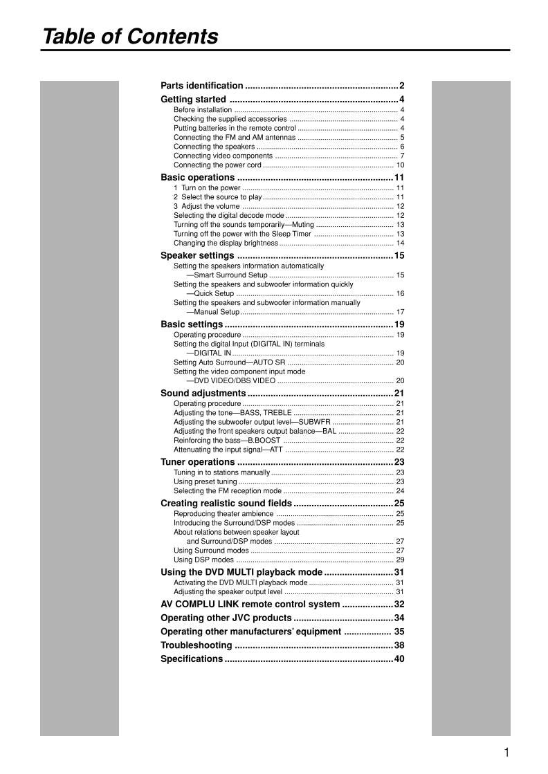 JVC RXES1 SL SLUJ Audio/Video Receiver Operating Manual