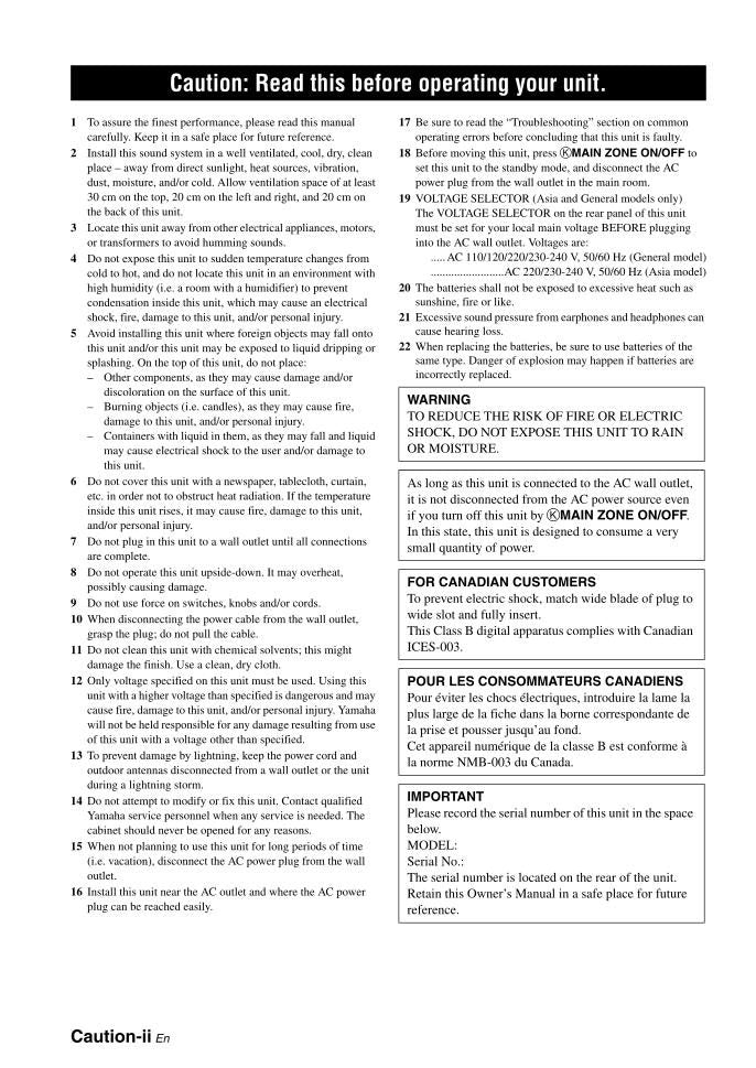 Yamaha RXV1065 BL Audio/Video Receiver Operating Manual