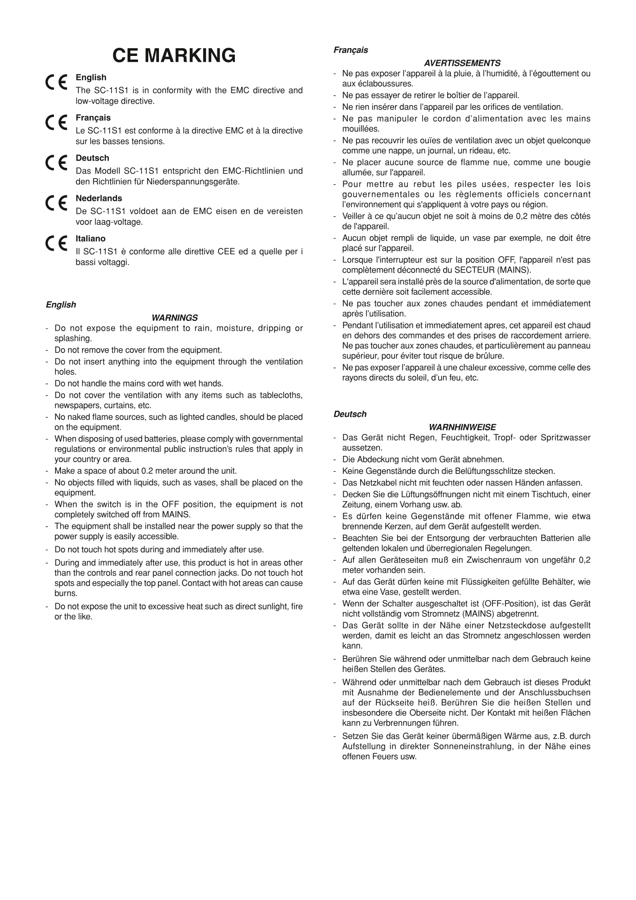 Marantz SC-11 S 1 Amplifier Owner/ User Manual (Pages: 26)