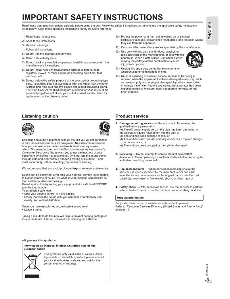 Panasonic SCHC25 Audio System Operating Manual
