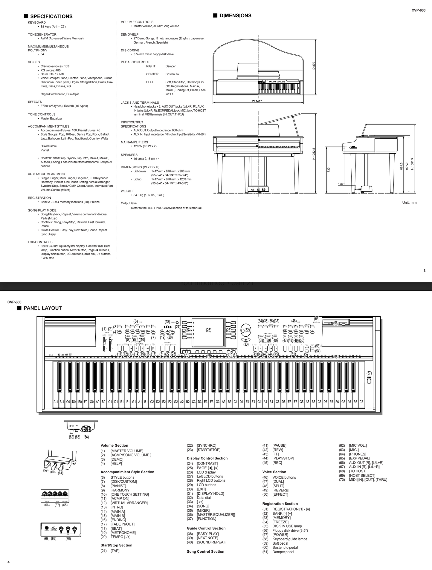 Yamaha CVP-600 Digital Piano Service Manual (Pages: 97)