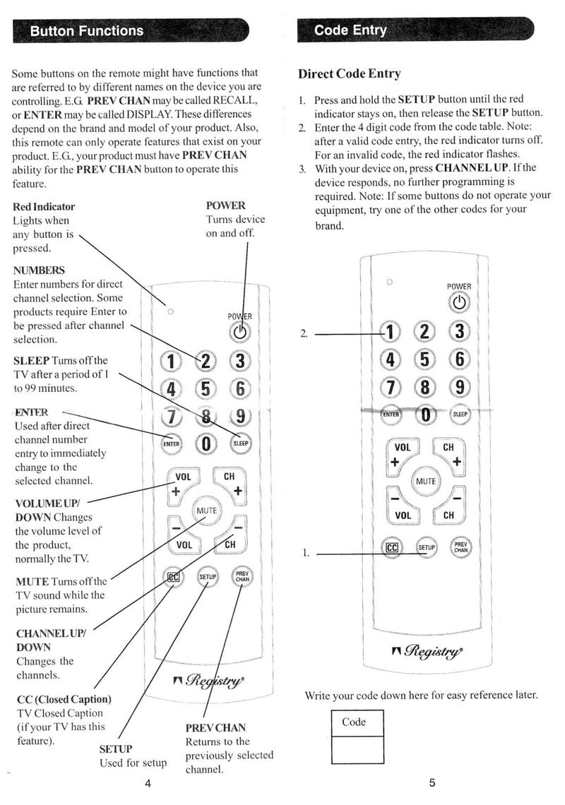 Philips SRU1100 Universal Remote Control Operating Manual