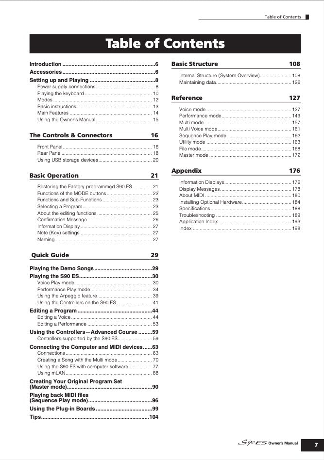 Yamaha S90ES Music Synthesizer Owner / User Manual (Pages: 204)