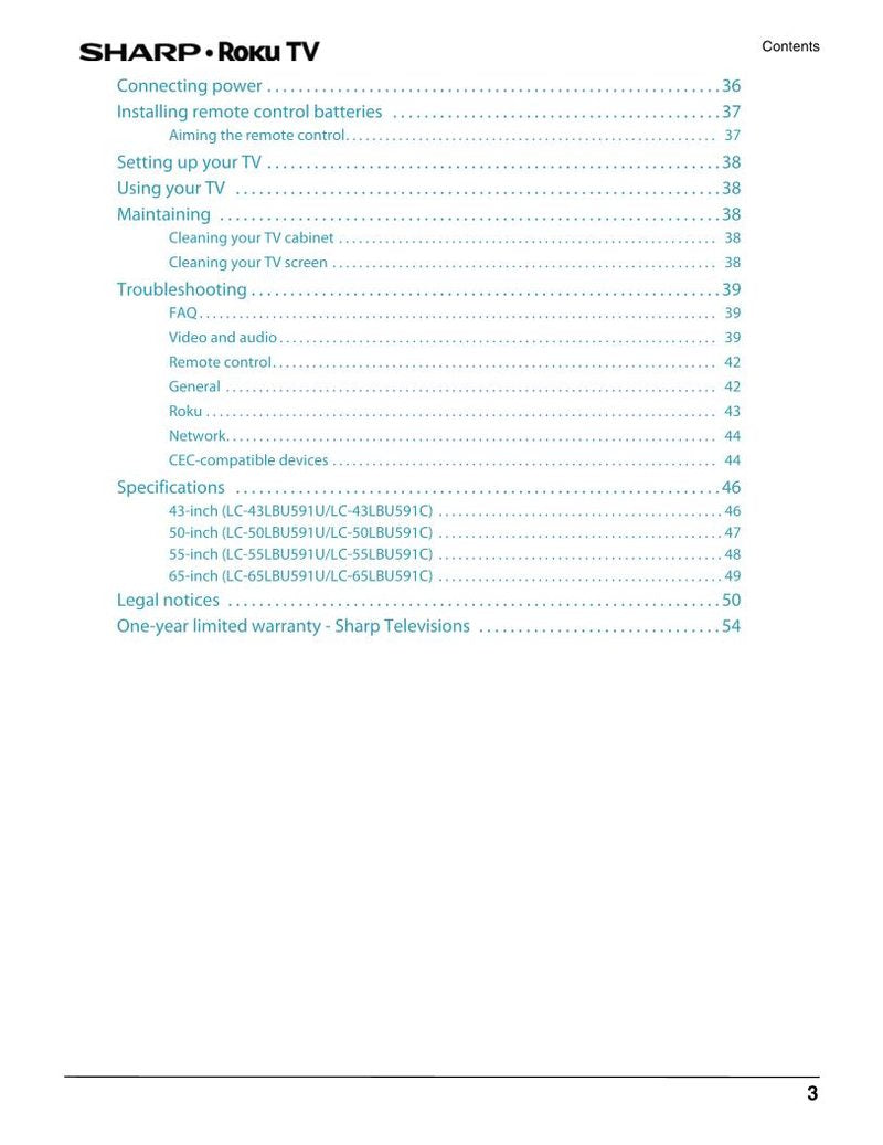 Sharp LC-50LBU591U TV Operating Manual