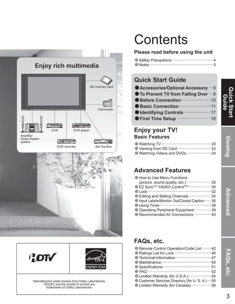 Panasonic TH42PE77UOM TV Operating Manual