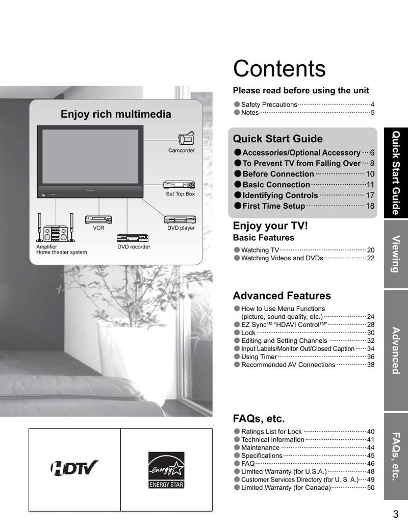Panasonic TH42PE7U TV Operating Manual