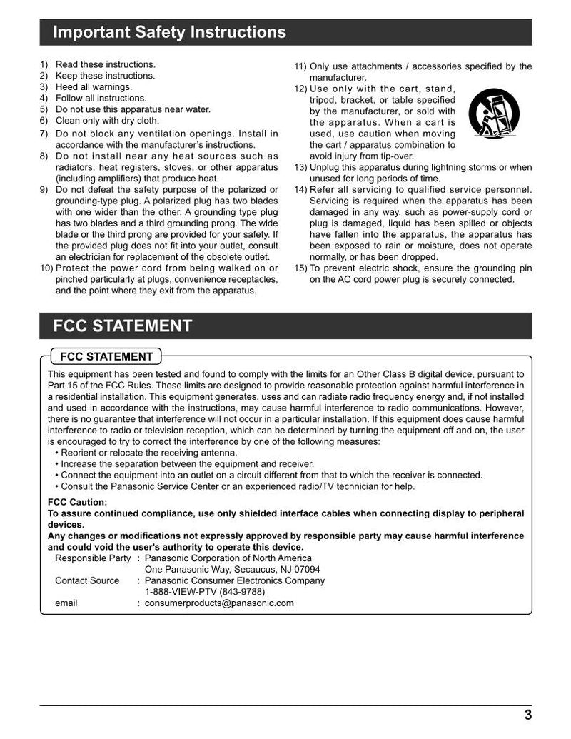 Panasonic TH42PM50 TH42PM50U TH50PM50 TV Operating Manual