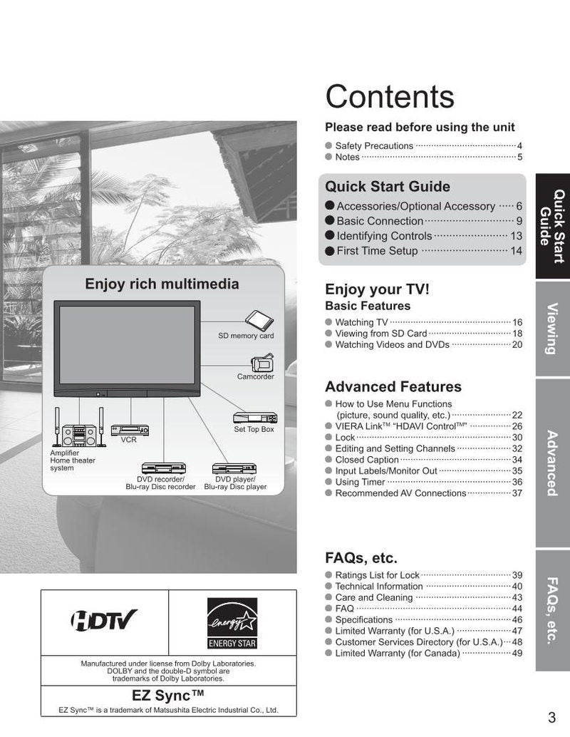 Panasonic TH42PZ80UOM TV Operating Manual