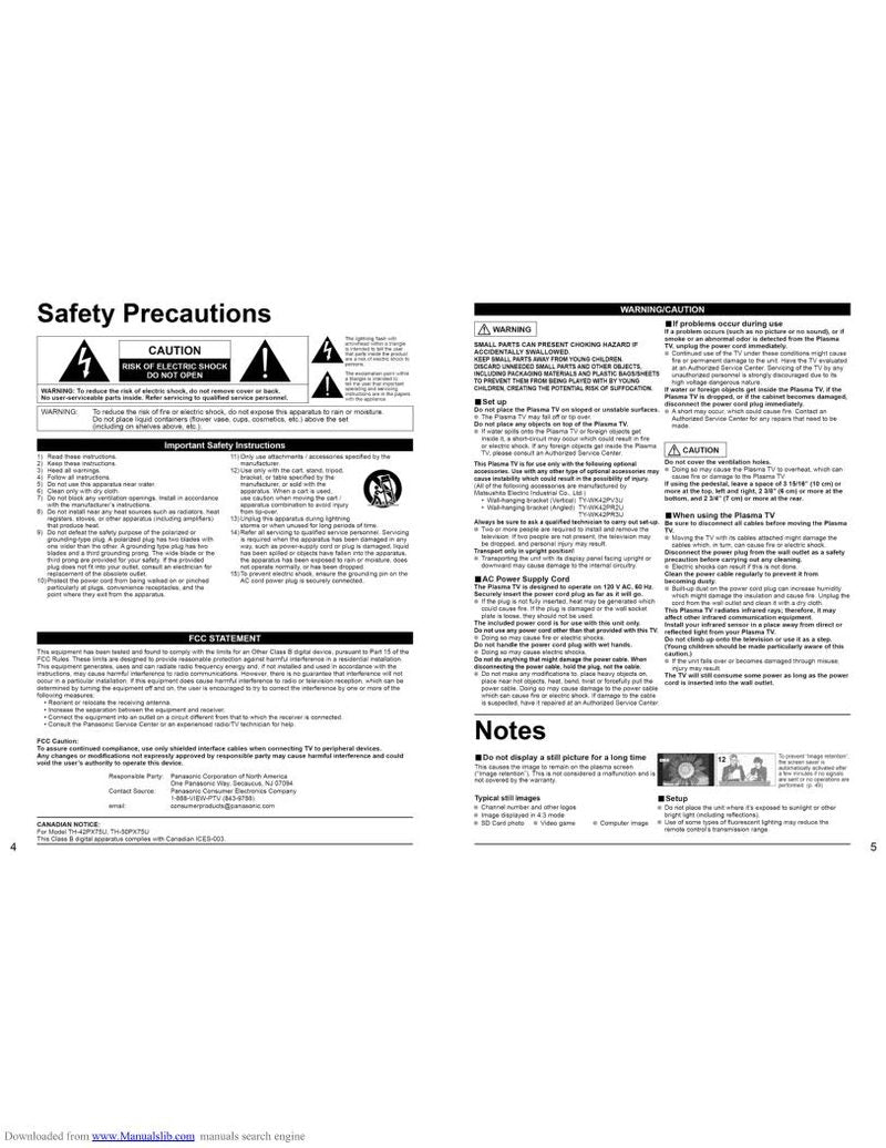 Panasonic TH50PX75U TV Operating Manual