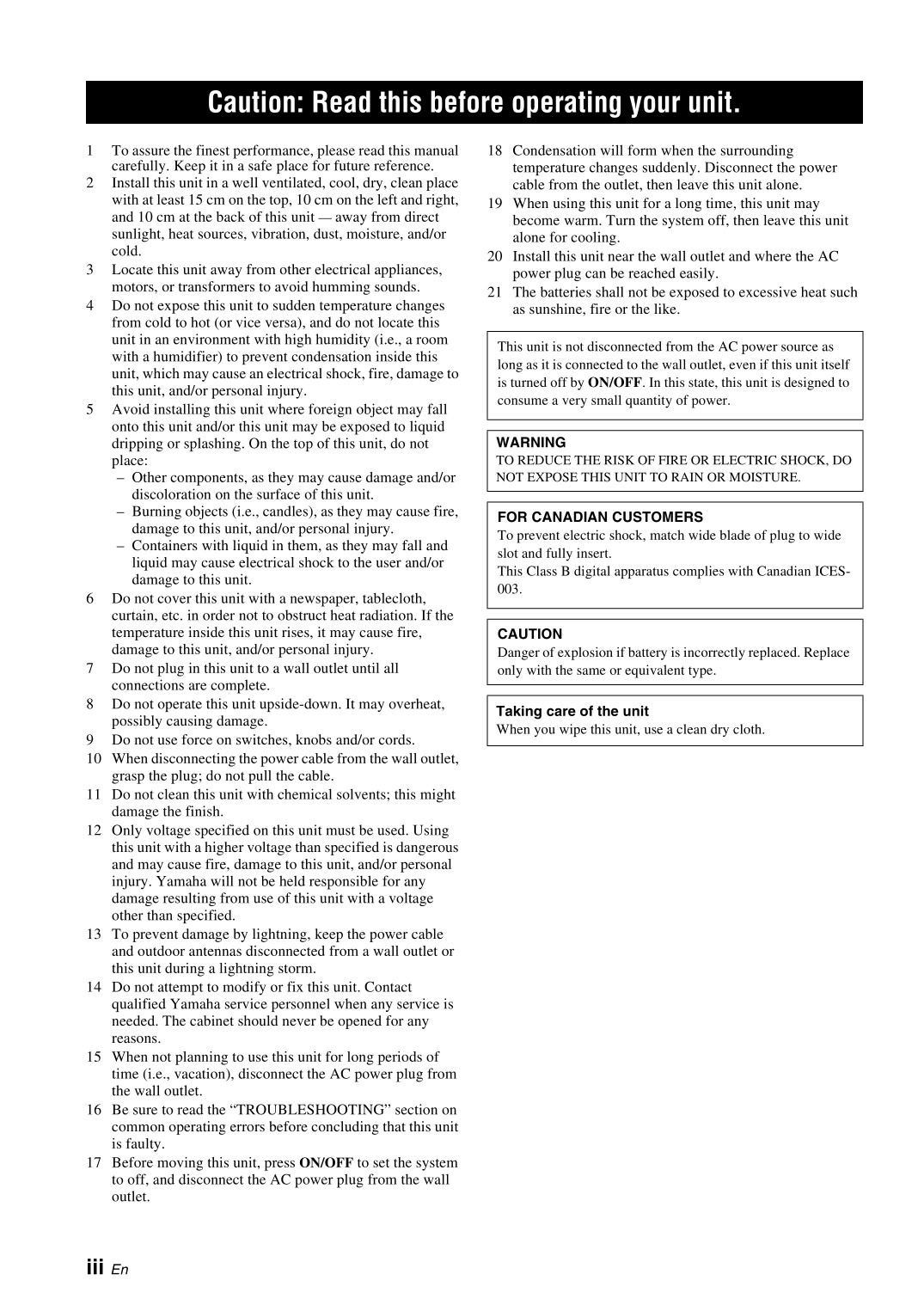 Yamaha TSX-120 Audio System Owner's/ User Manual (Pages: 22)
