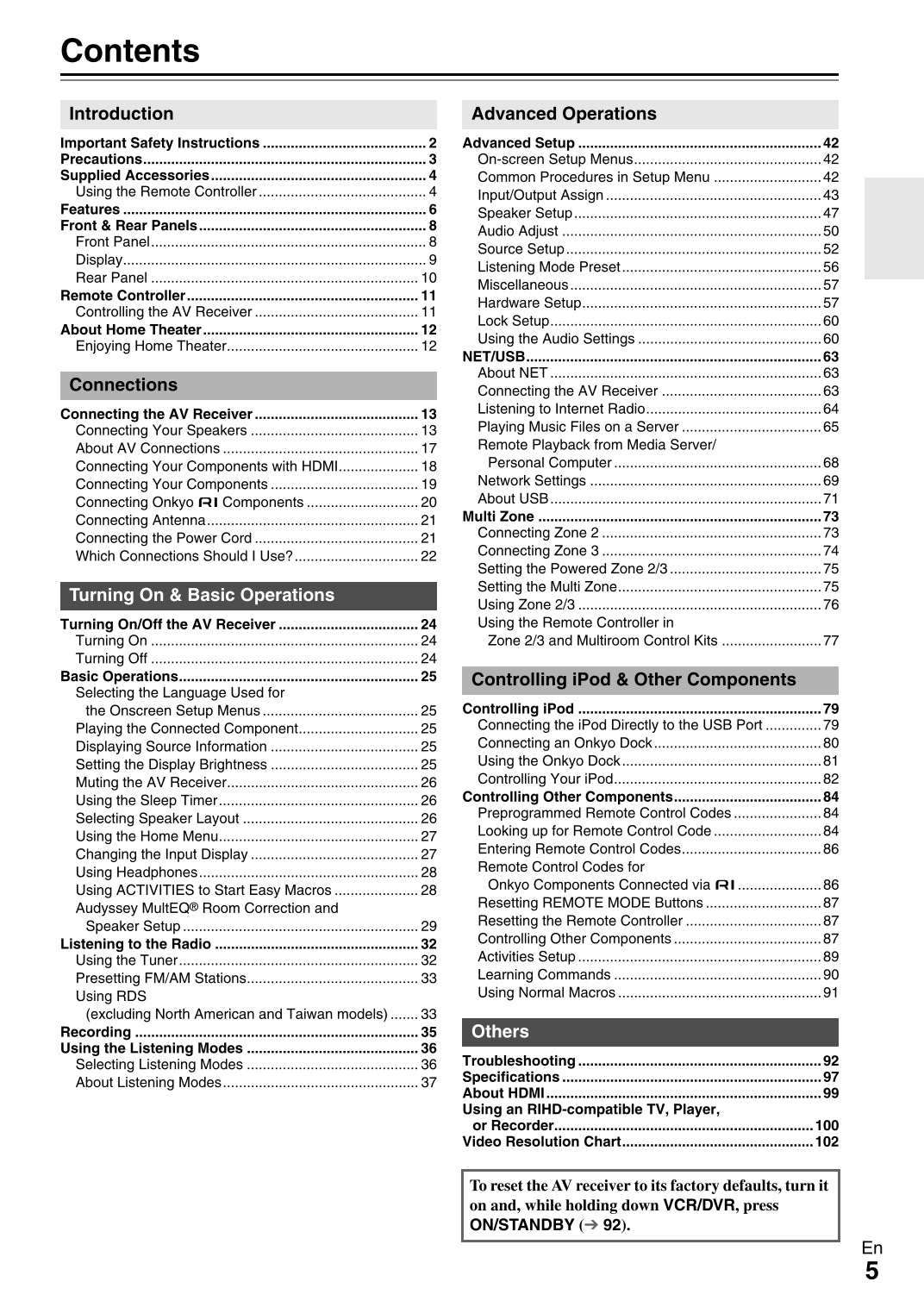 Onkyo TX-NR1008 Audio Receiver Owner's/ User Manual (Pages: 104)