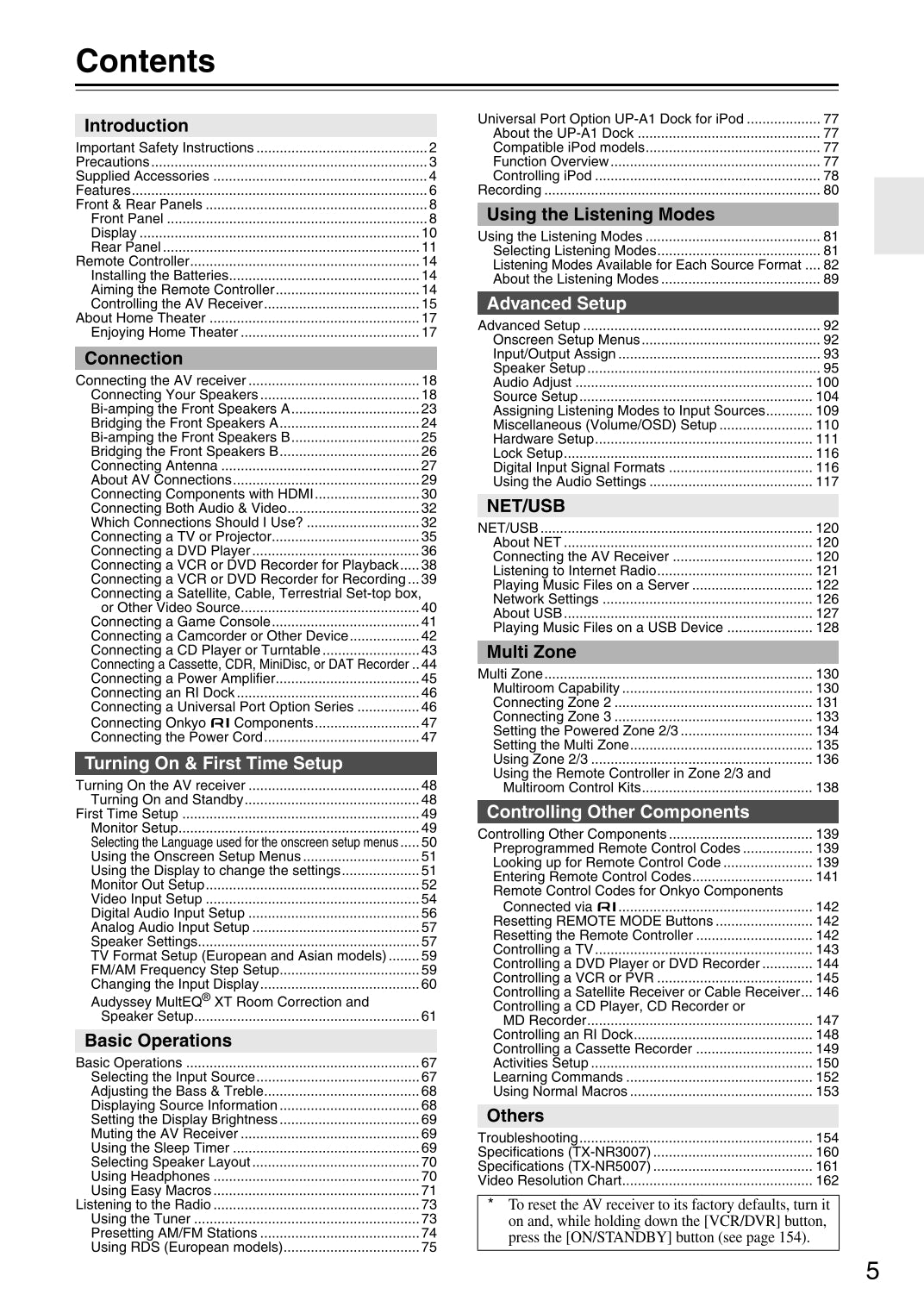 Onkyo TX-NR3007 & TX-NR5007 Audio Receiver Owner's/ User Manual (Pages: 164)