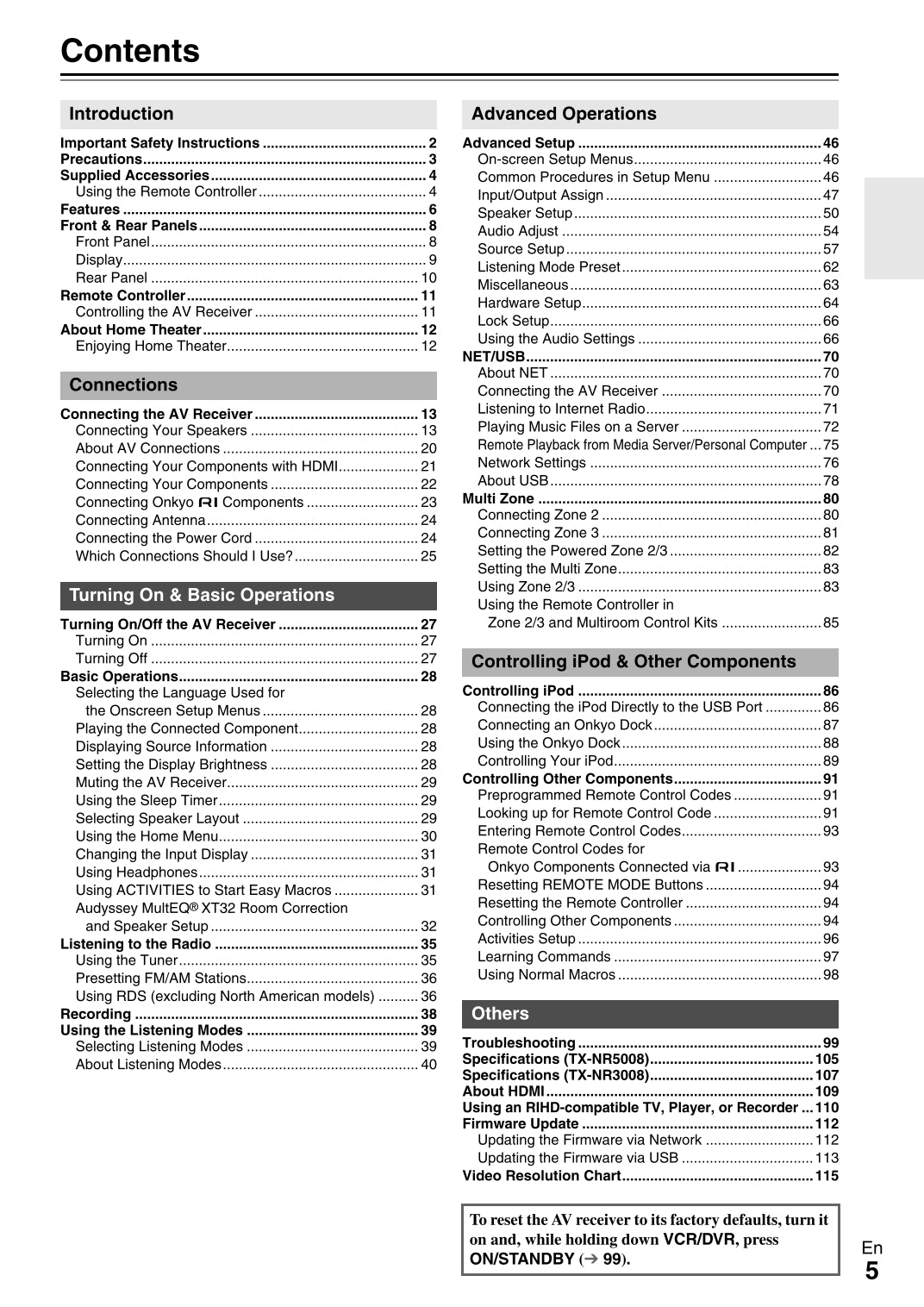 Onkyo TX-NR3008 & TX-NR5008 Audio Receiver Owner's/ User Manual (Pages: 116)