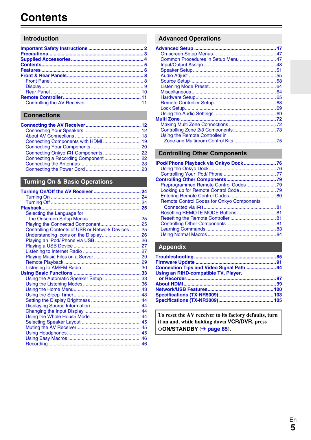 Onkyo TX-NR3009 & TX-NR5009 Audio Receiver Owner's/ User Manual (Pages: 108)