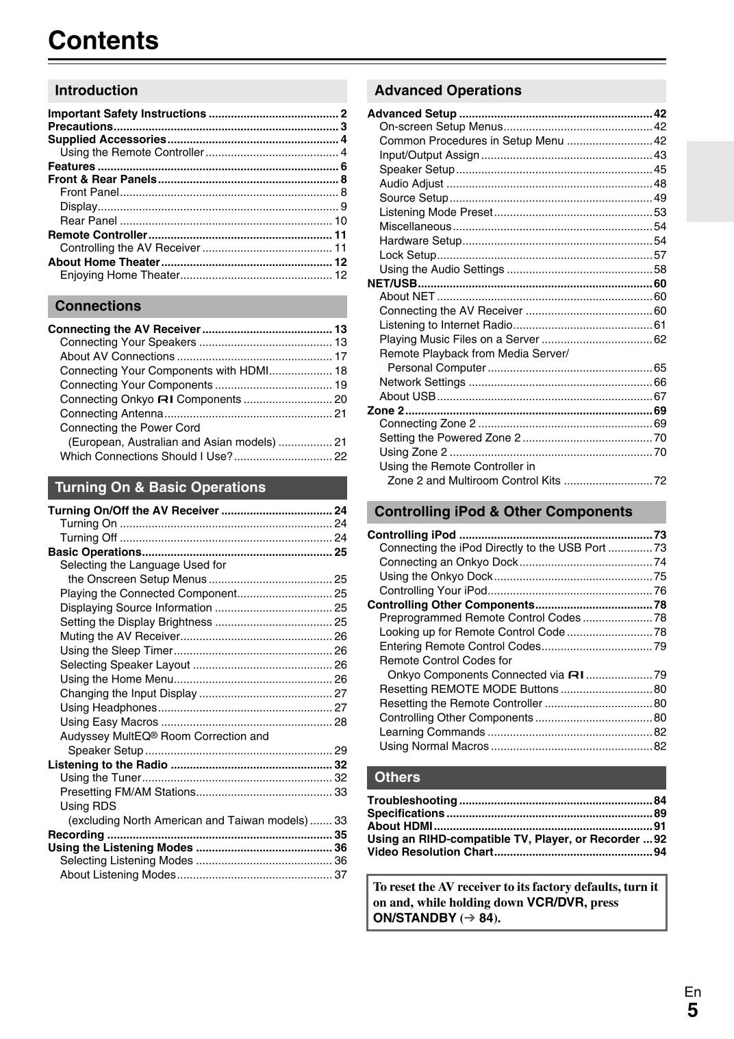 Onkyo TX-NR708 Audio Receiver Owner's/ User Manual (Pages: 96)