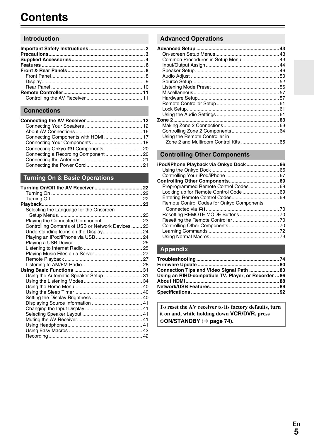 Onkyo TX-NR709 Audio Receiver Owner's/ User Manual (Pages: 96)